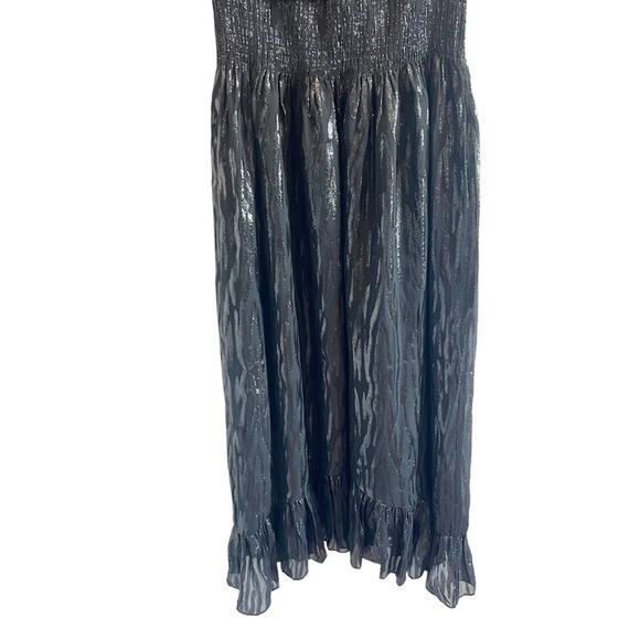 NWT Rebecca Taylor $595 Silk Metallic Ruffle Sleeve Safari Midi Dress - Picture 4 of 9